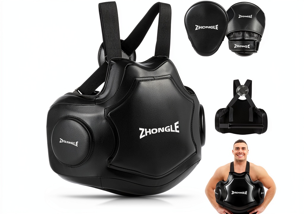 Boxer using ZHONGLE body shield in a gym setting